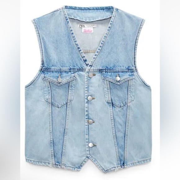 Zara Other - NWT Zara Barbie Movie Collab Denim V-neck Vest Size Large Limited Edition Rare